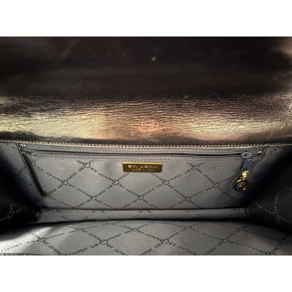 St. John Light Dark Blue Leather Shoulder Bag Gold Chain Link Vintage Designer - Picture 4 of 13